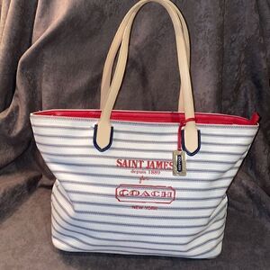 COACH SAINT JAMES Tote Nautical Stripe Weekend Beach Shoulder Bag Purse